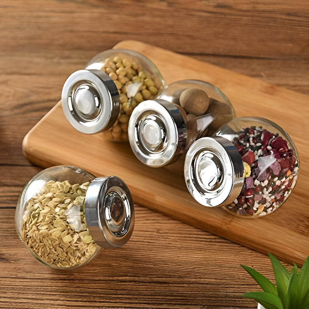 Premium Glass Round Jar with Lid (Set of 4)