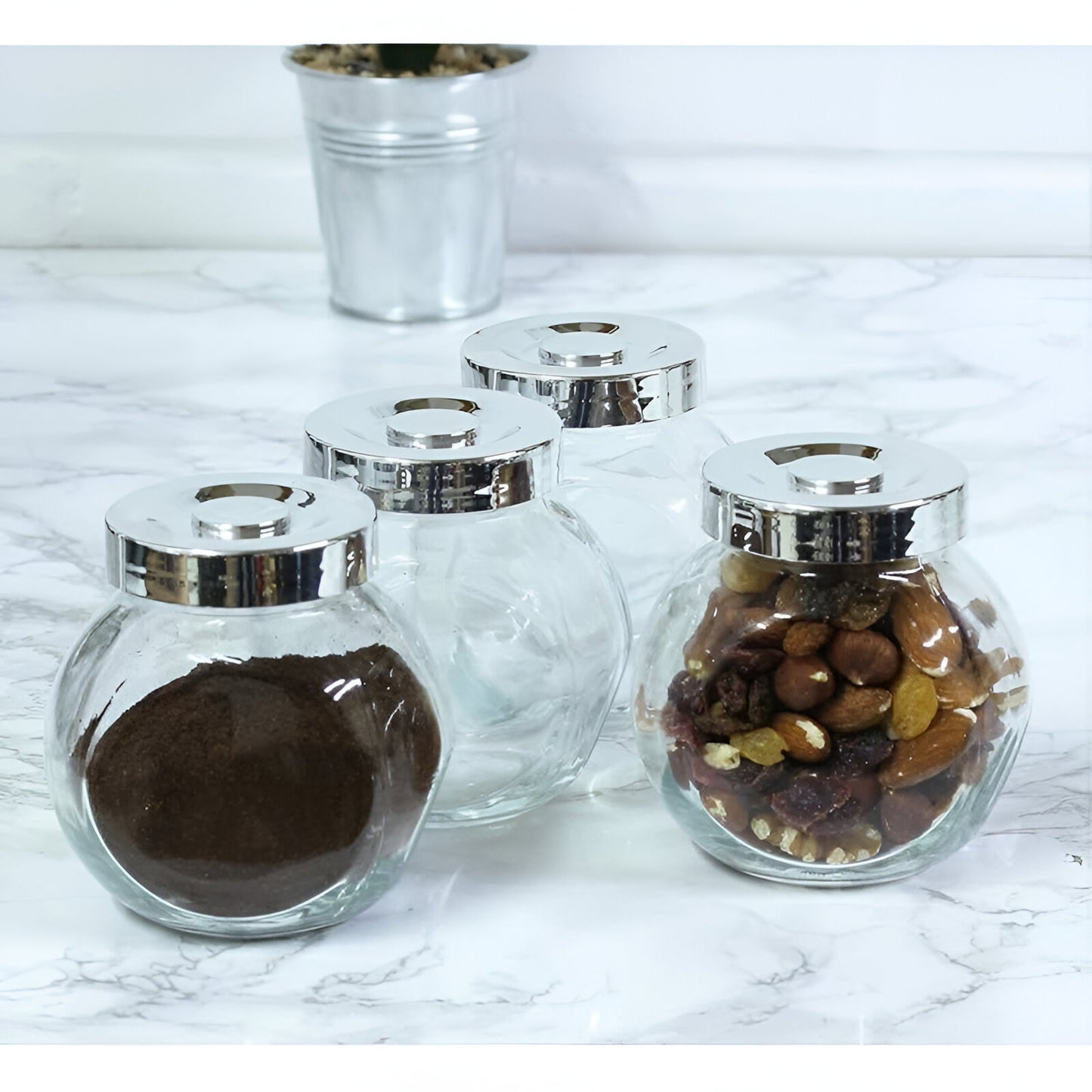 Premium Glass Round Jar with Lid (Set of 4)