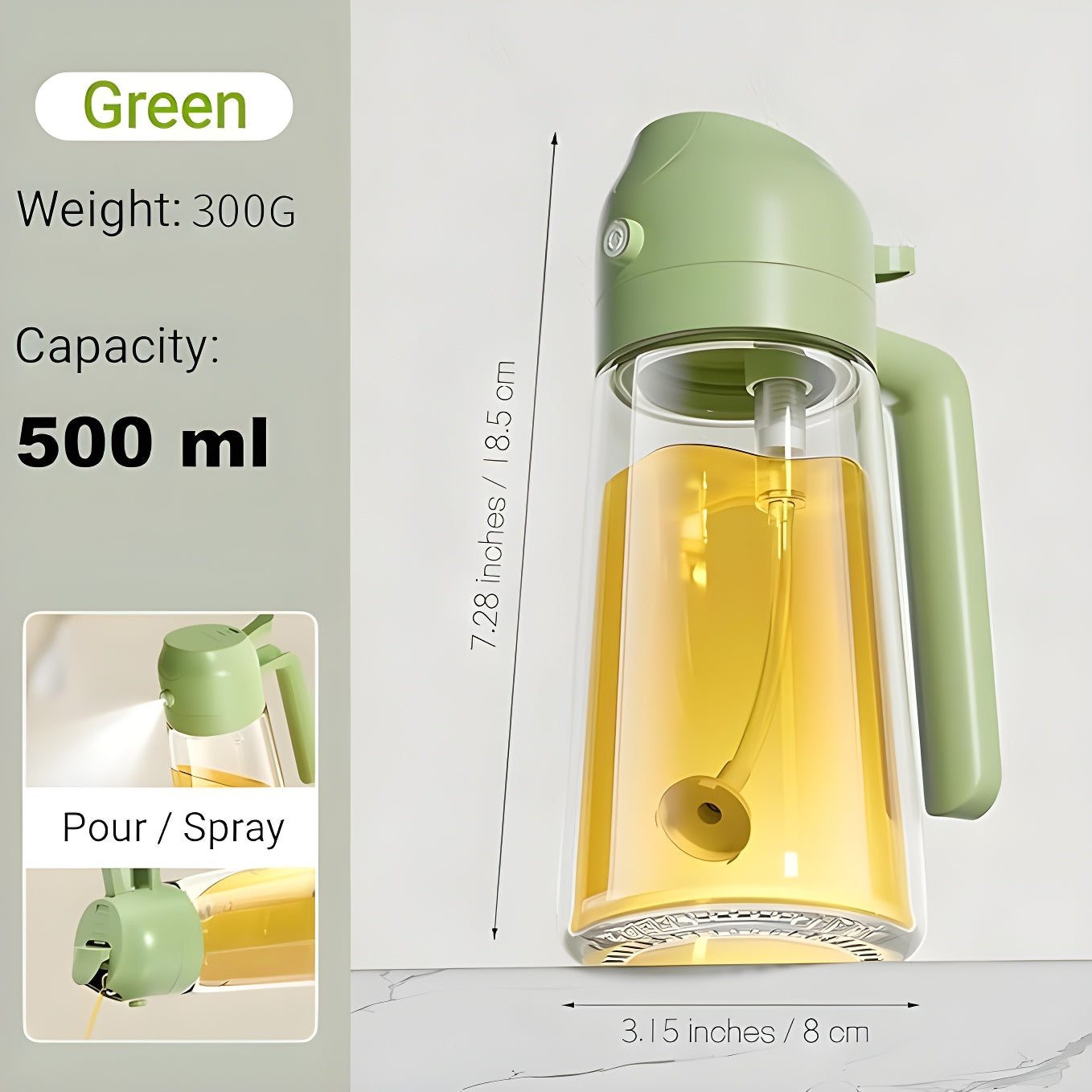 Glass Oil Sprayer and Dispenser Bottle 2 in 1 for Kitchen - 500ml + Free Premium Glass Round Jar