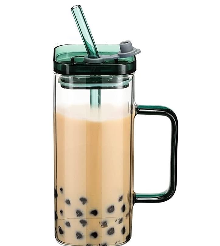 Square Glass Tumbler with Straw