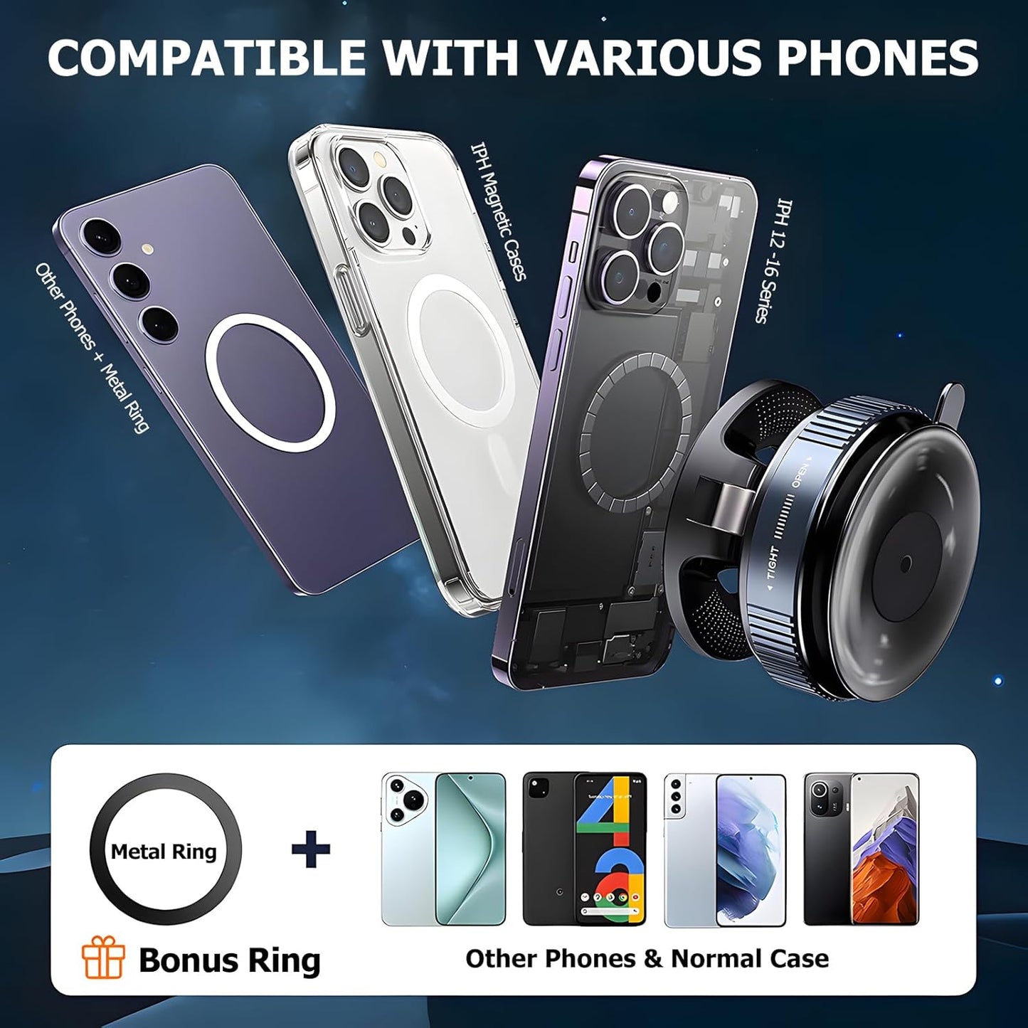 MagSafe 360° Rotation Magnetic Mobile Holder for Car, Shower, Gym & Hands-Free Vlogging