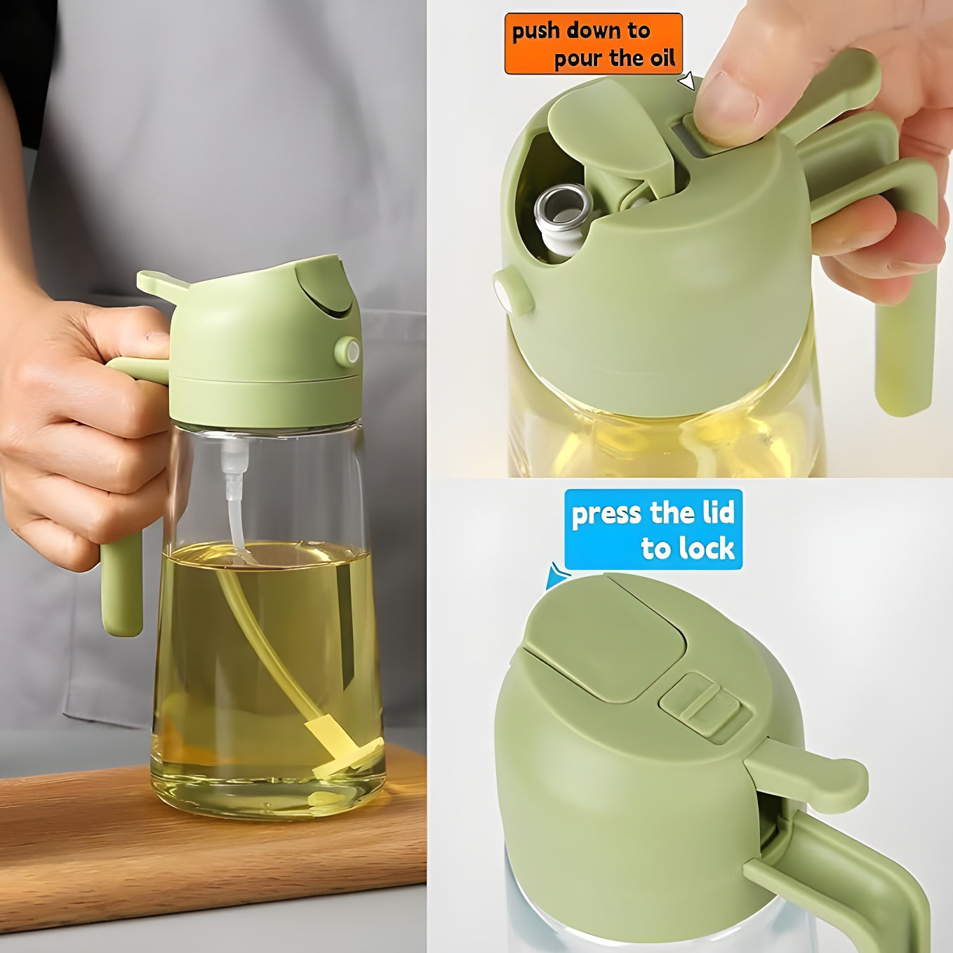 Glass Oil Sprayer and Dispenser Bottle 2 in 1 for Kitchen - 500ml + Free Premium Glass Round Jar