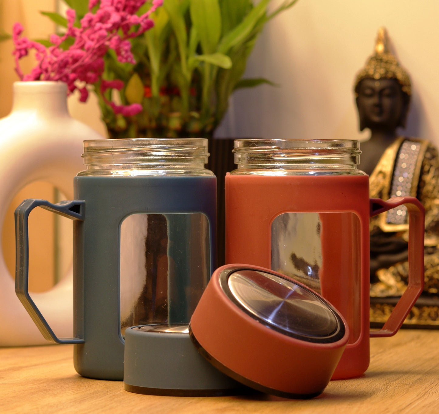 Durable Glass Mug with Handle and Protective Plastic Coating