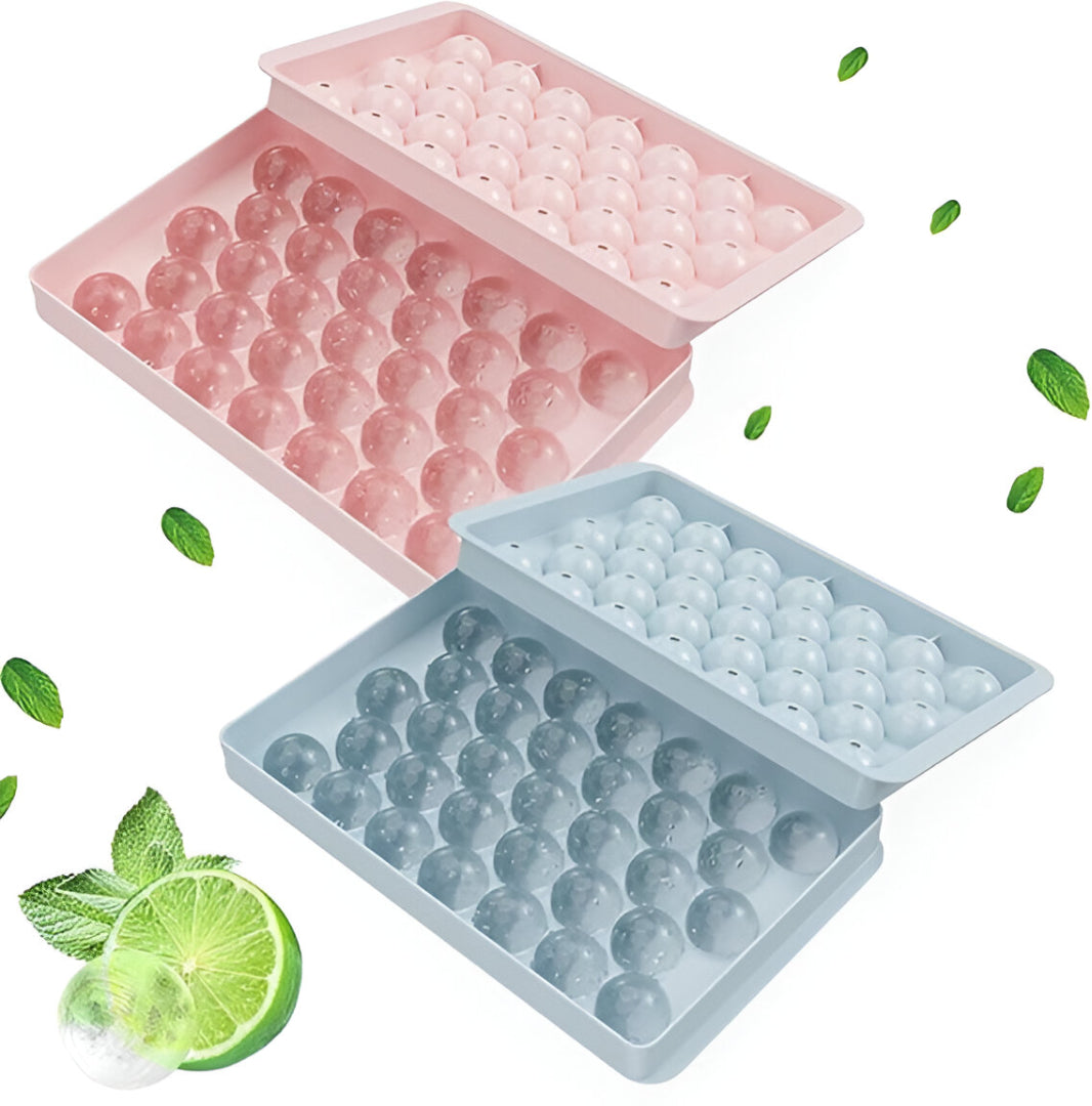 Ice Cube Tray for Freezer[Pack of 2] - 33 Cavity Round Ice Mold with Cover - Reusable Ice Tray