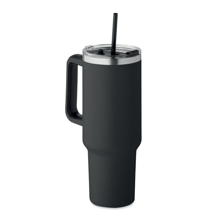 Insulated Tumbler Hot & Cold 1200ml with Lid, Straw and Handle | Stainless Steel | Black