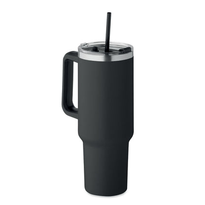 Insulated Tumbler Hot & Cold 1200ml with Lid, Straw and Handle | Stainless Steel | Black