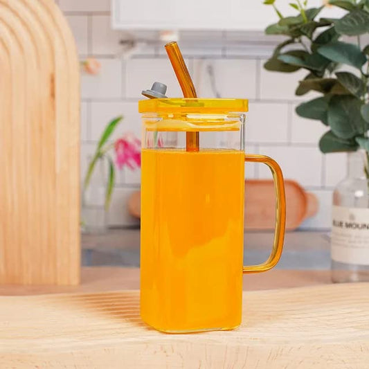 Square Glass Tumbler with Straw