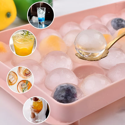 Ice Cube Tray for Freezer[Pack of 2] - 33 Cavity Round Ice Mold with Cover - Reusable Ice Tray