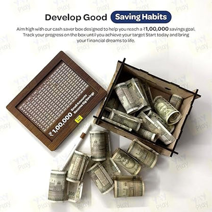 Wooden Money Saving Box for Kids & Adults | Piggy Bank with Numbers | Target 100000 Rupees Savings Box