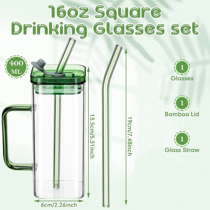 Square Glass Tumbler with Straw
