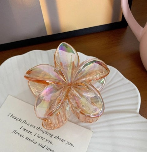 (Transparent) Glossy Flower Hair Claw - Large Set of 5 Colors
