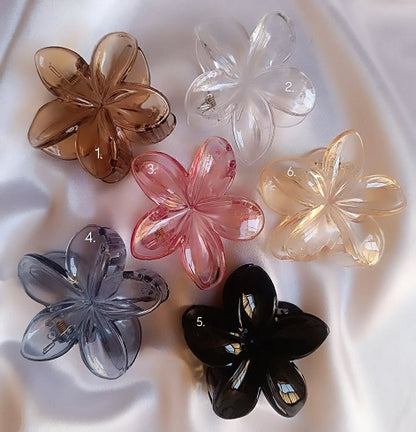 (Transparent) Glossy Flower Hair Claw - Large Set of 5 Colors