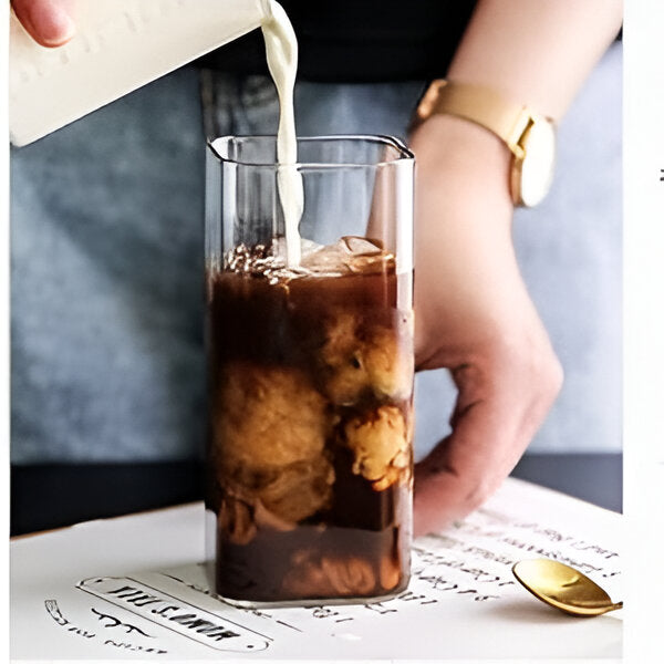Square Glass Tumbler and Wooden Lid with Straw