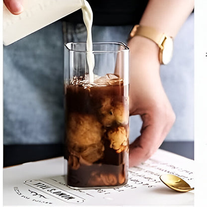 Square Glass Tumbler and Wooden Lid with Straw