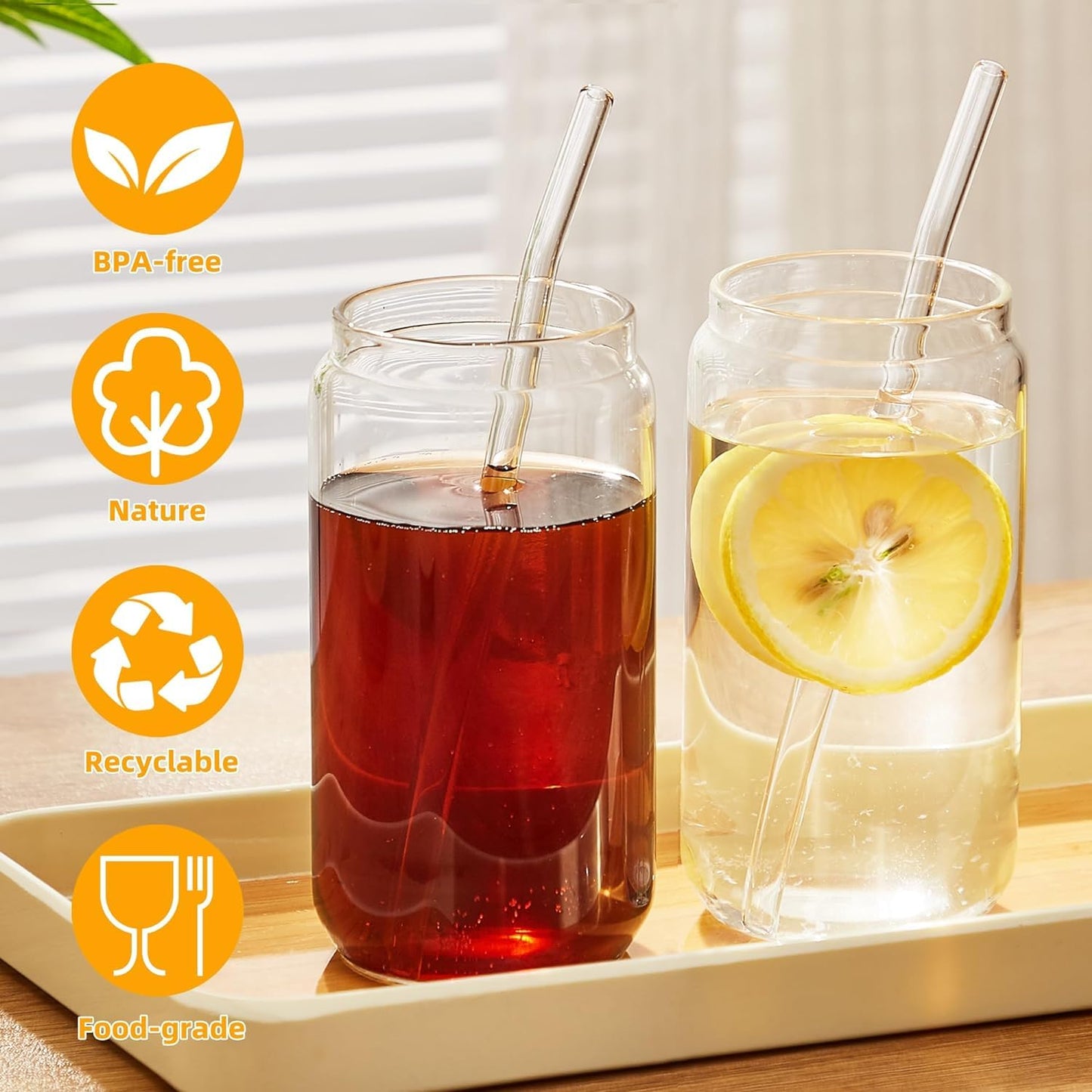 Glass Tumbler with Straw