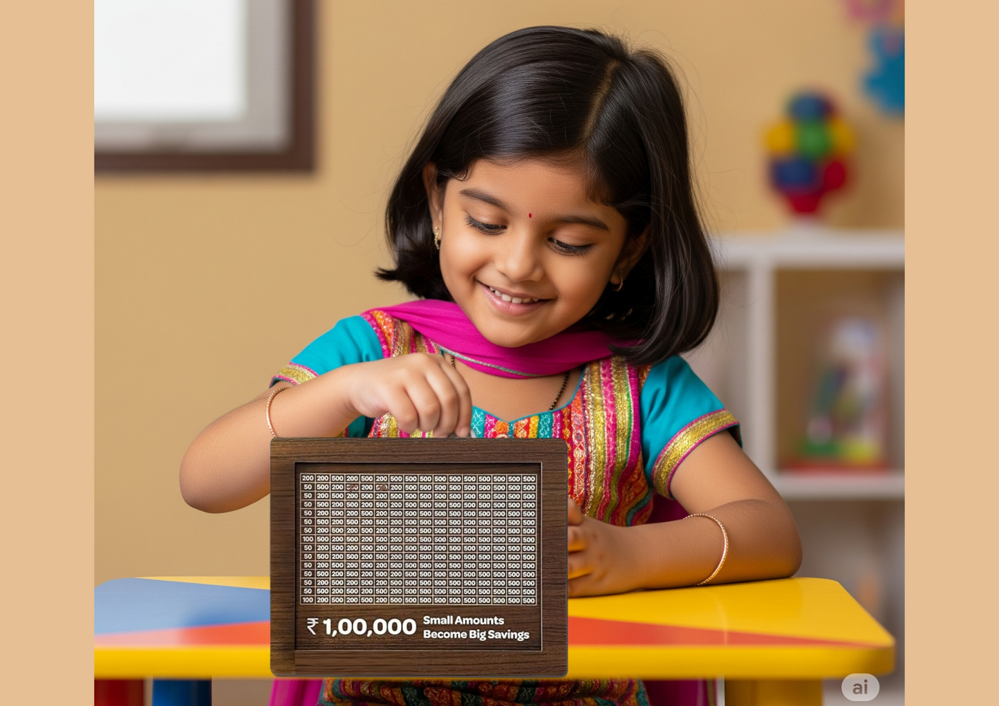 Wooden Money Saving Box for Kids & Adults | Piggy Bank with Numbers | Target 100000 Rupees Savings Box