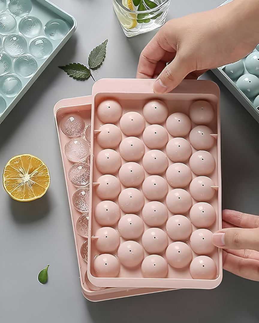 Ice Cube Tray for Freezer[Pack of 2] - 33 Cavity Round Ice Mold with Cover - Reusable Ice Tray