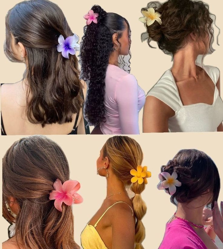 Glossy Flower Hair Claw - Large Set of 5 Colors