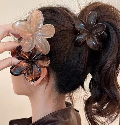 (Transparent) Glossy Flower Hair Claw - Large Set of 5 Colors