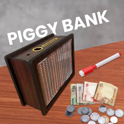 Wooden Money Saving Box for Kids & Adults | Piggy Bank with Numbers | Target 100000 Rupees Savings Box