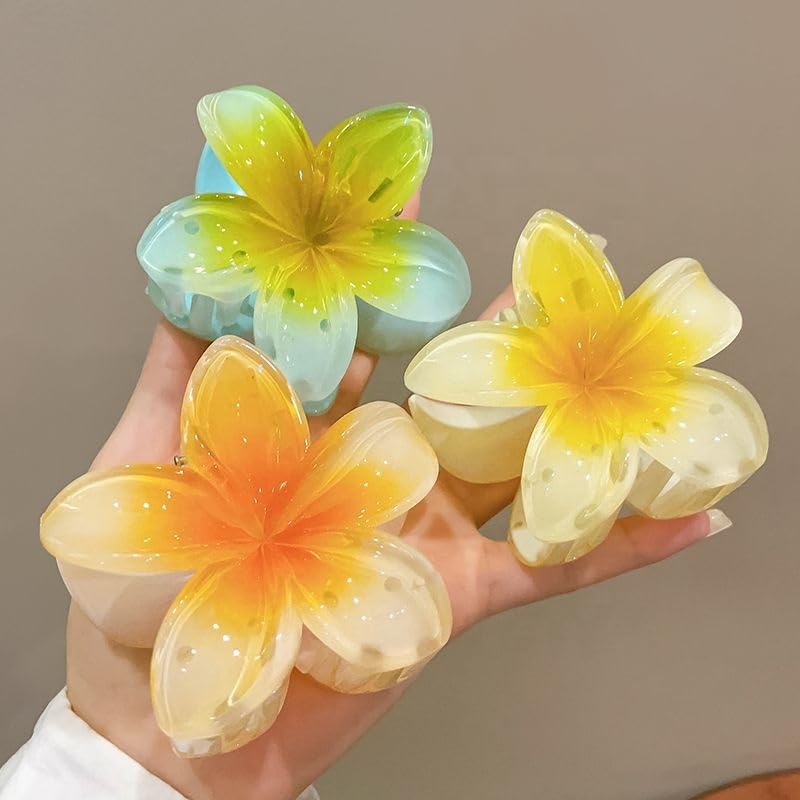 Glossy Flower Hair Claw - Large Set of 5 Colors