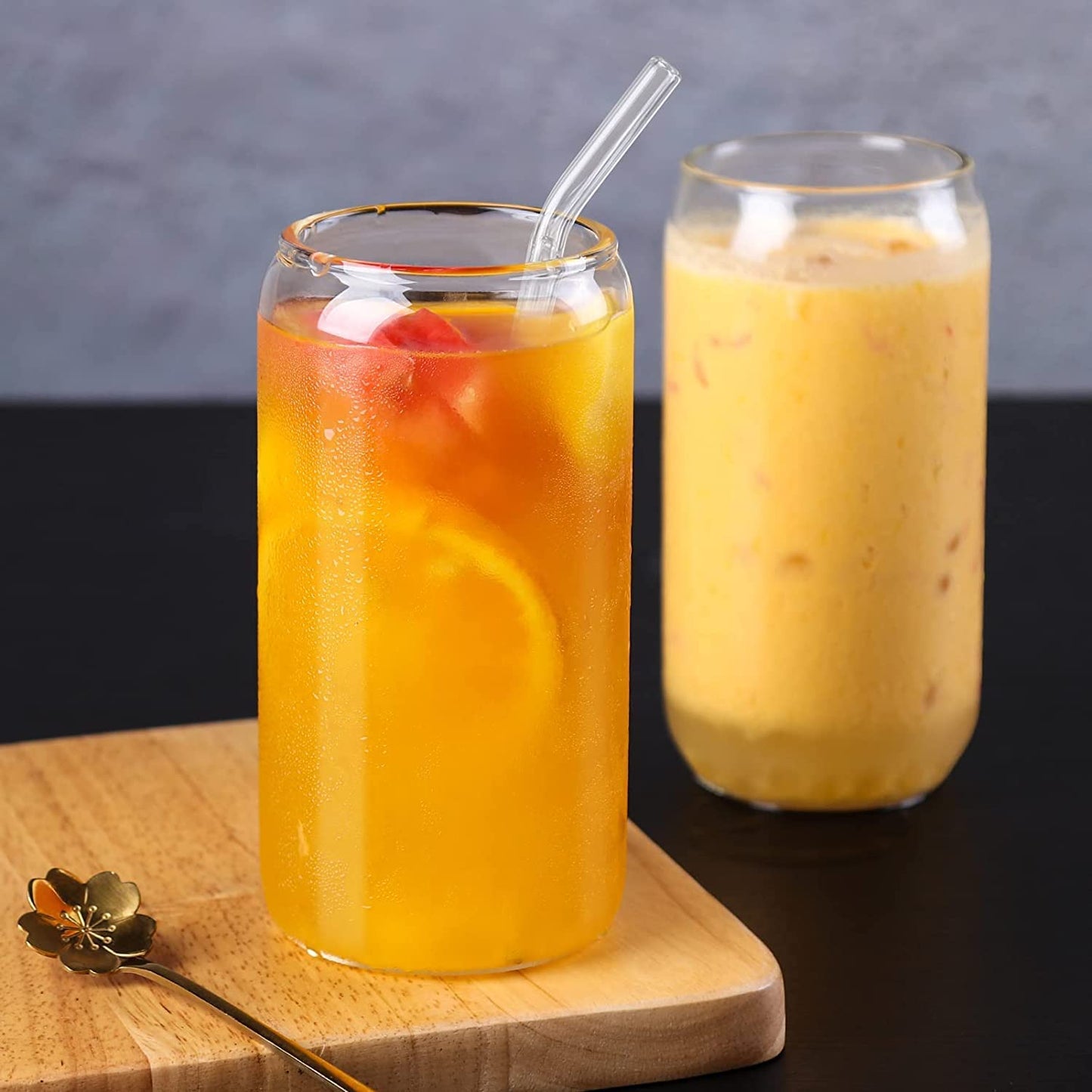 Glass Tumbler with Straw