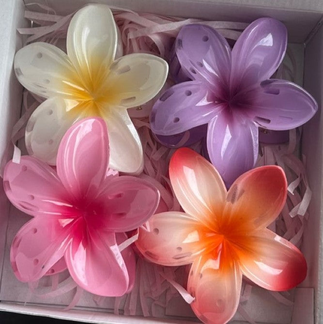 Glossy Flower Hair Claw - Large Set of 5 Colors
