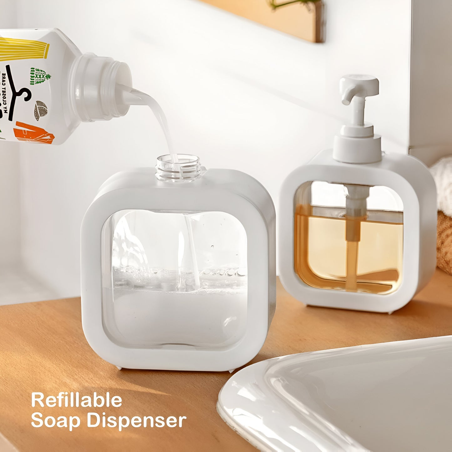 Clear Dispense - Pump & Wash Refillable Dispenser Bottle for Bathroom | Kitchen | Hand Soap | Dish Soap | Shower Gel | Shampoo | Lotion