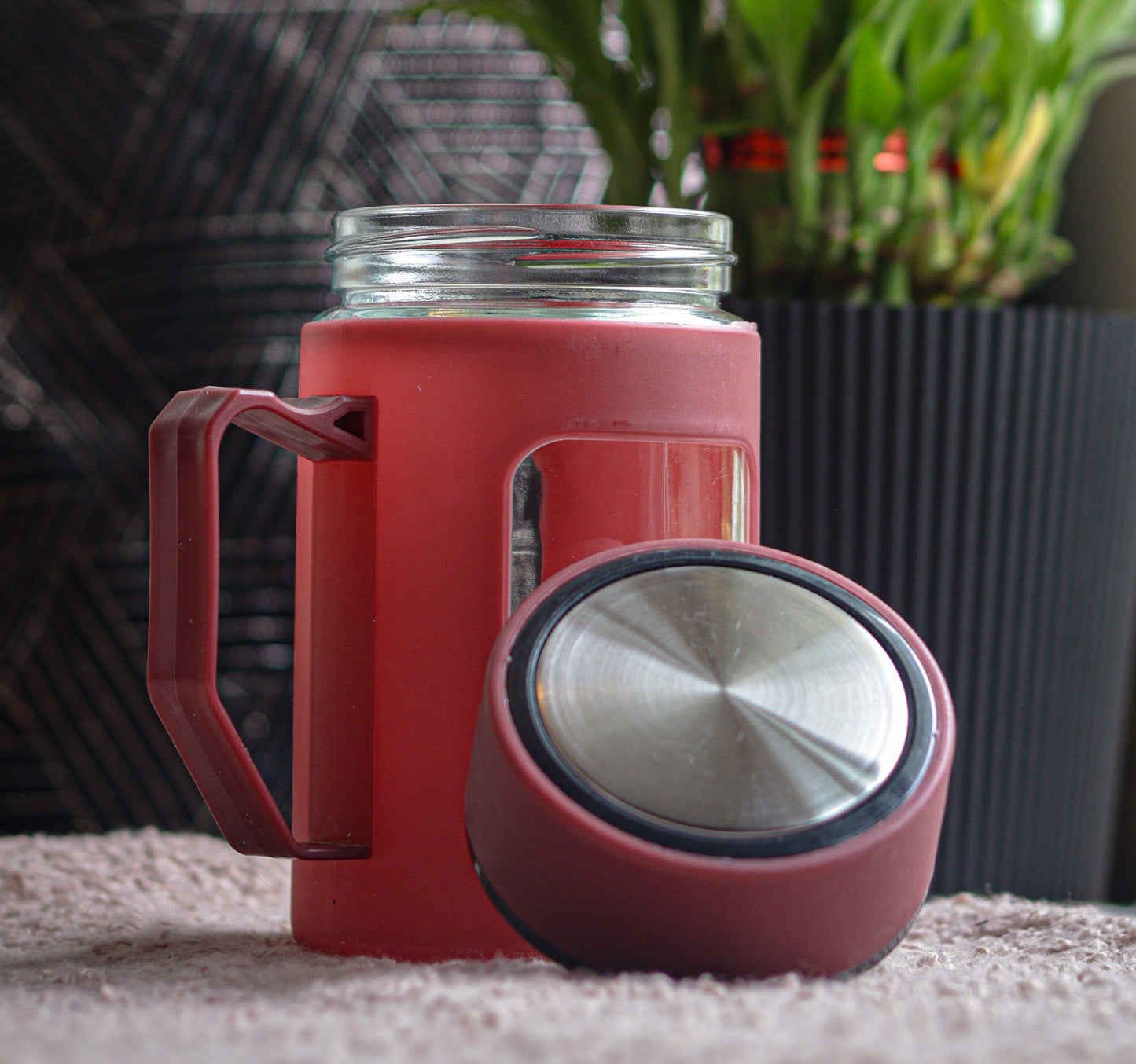 Durable Glass Mug with Handle and Protective Plastic Coating